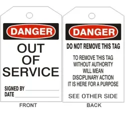 Danger out of service tags - back 2 - TB-121-2