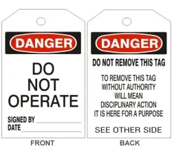 Danger do not operate tags - back 2 - VT-108-2