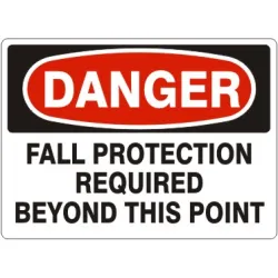 Fall protection required beyond this point - danger sign - D-874231
