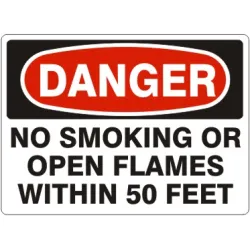 No smoking or open flames within 50 ft - danger sign - D-474541