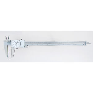 Mitutoyo 505-748 dial caliper, .1 in/revolution, white face, carbide od/id jaws - 505-748
