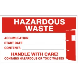 Hazardous waste accumulation start date contents handle with care! - HW-99124