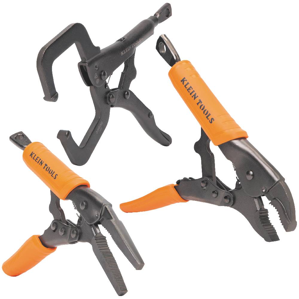 Locking Pliers Set, C-Clamp, Long Nose, Curved Jaw, 3-Piece - KLE 38664