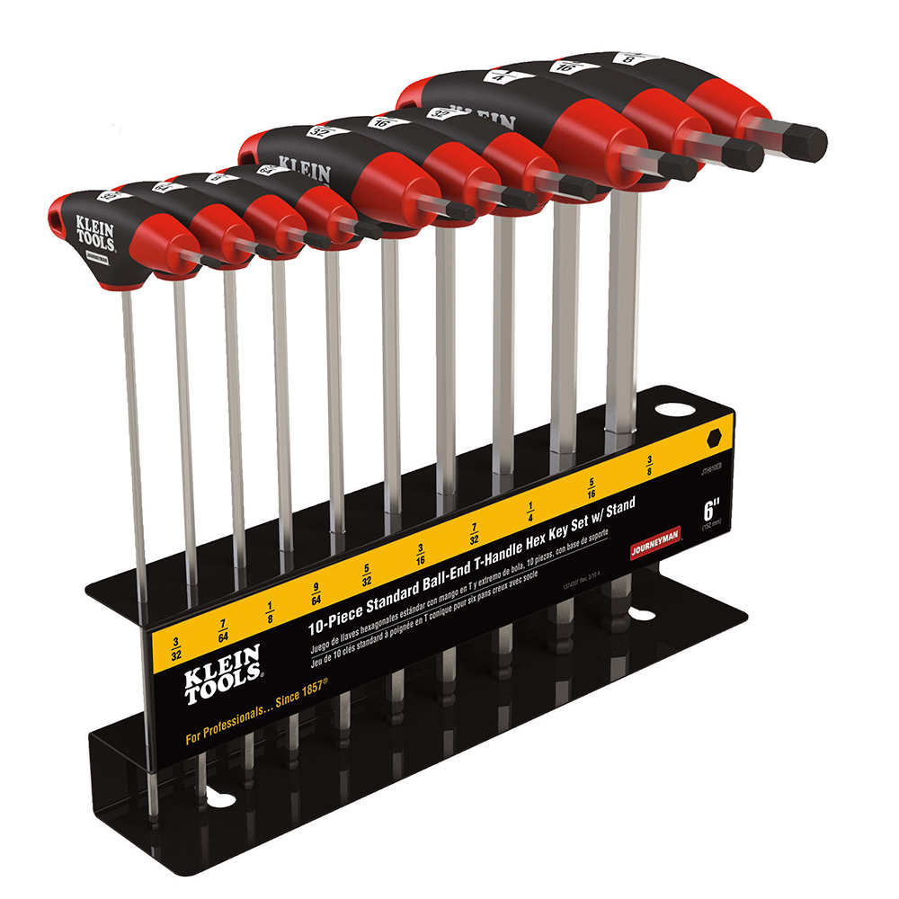 Hex Key Set, SAE Ball-End T-Handle, 6-Inch, with Stand, 10-Piece - KLE JTH610EB