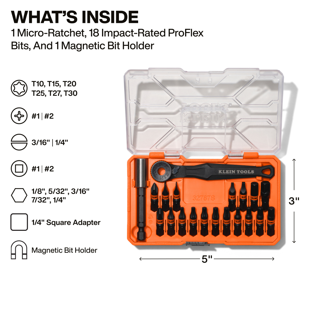 Proflex Micro Ratchet Impact Bit Set, 20-Piece - KLE 32787S - Image 2